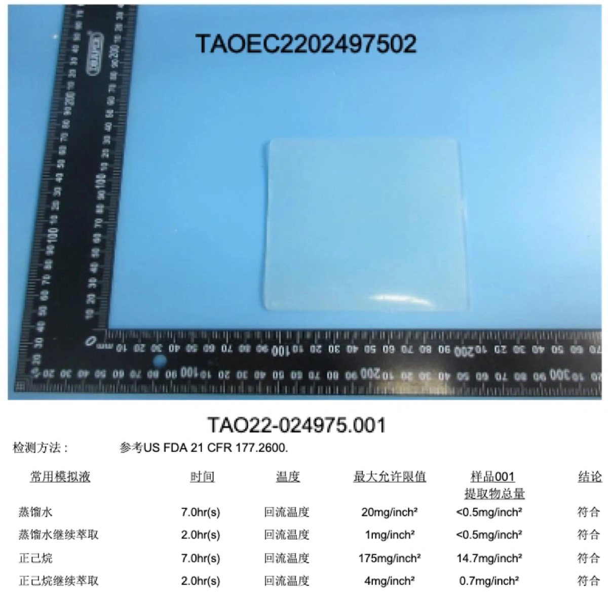 SGS FDA 21 CFR 177.2600 Test Report - Silicone Sheet Results